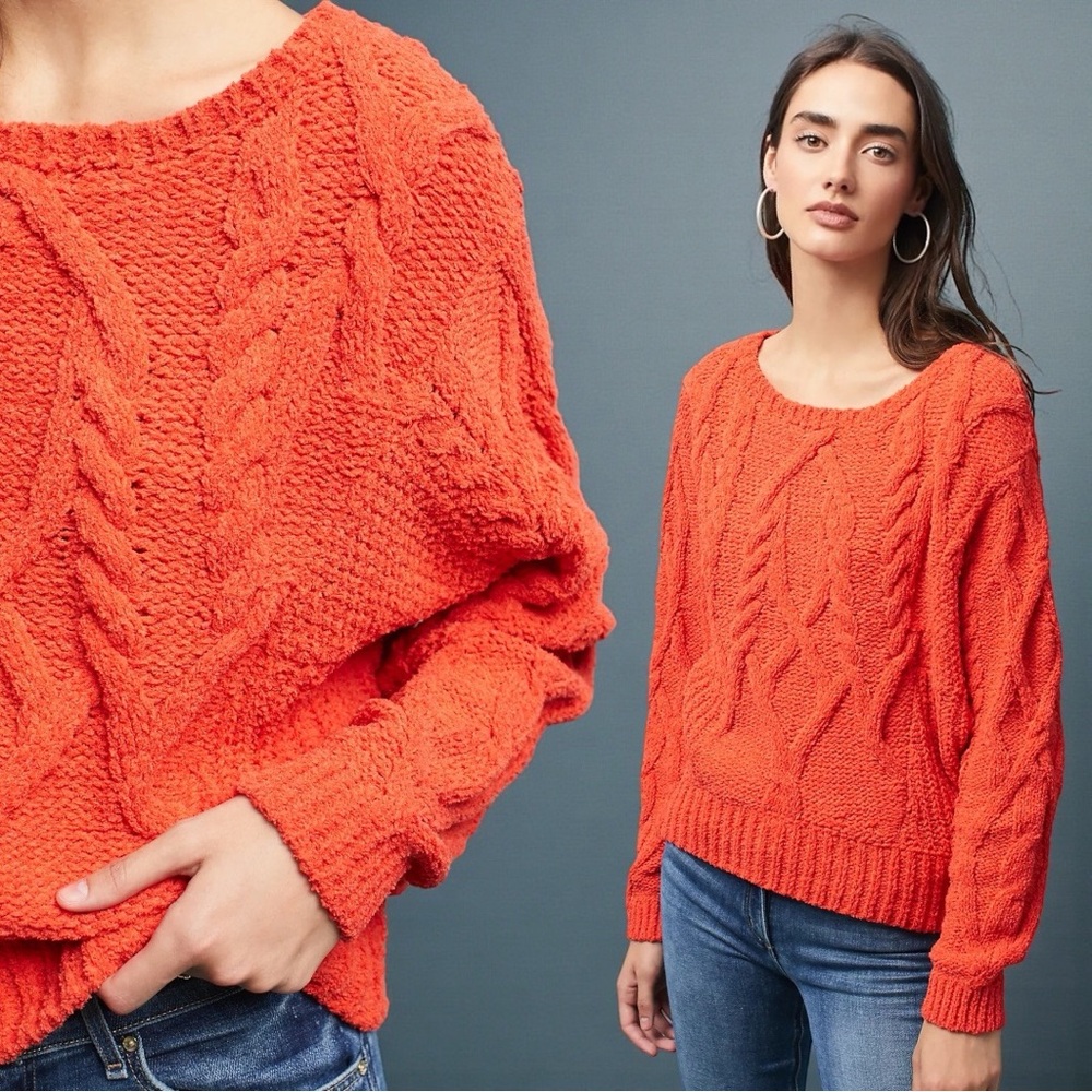 Women's Orange Cable Knit Sweater